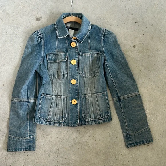 MARC by MARC JACOBS Y2K Size 6 Blue Cotton Distressed Jean Jacket - Picture 2 of 9